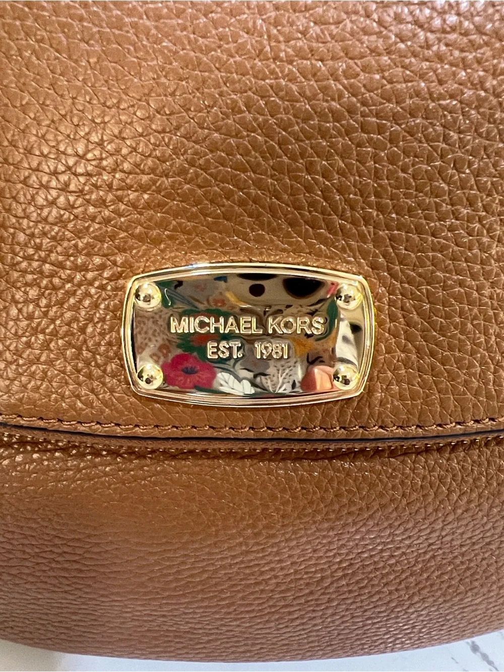 Michael Kors Bedford Brown Pebbled Leather Shoulder Bag with Tassel